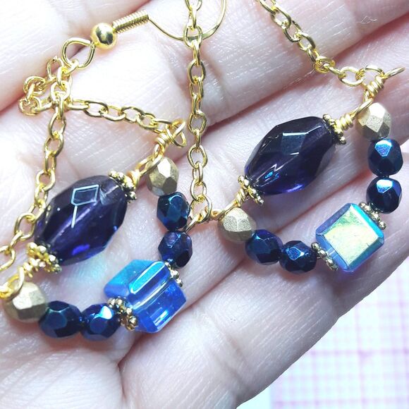 boho earrings 534#mfs Blues purples teardrop dangle earrings chain drop earring - Picture 2 of 5